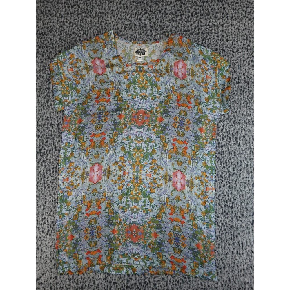 H Fredriksson Blouse Womens M Multicolor Cupro Abstract Short Sleeve Top